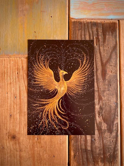 PHOENIX, ANIMAL MAGIC card, A5 size. Artprint with a story/message. Altar Card. Ancient wisdom for the new Earth. A gift to send to surprise - image 1