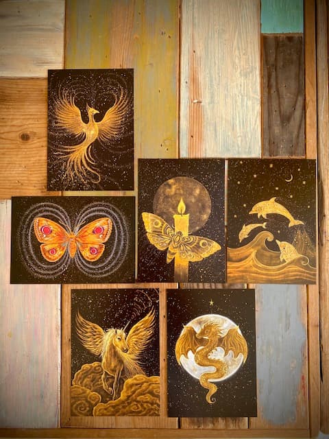 ANIMAL MAGIC card set, 6 cards A5 size. Artprints with a story/message for decoration/altar/gift/birthday/coaching/education/oracle/wisdom - image 1